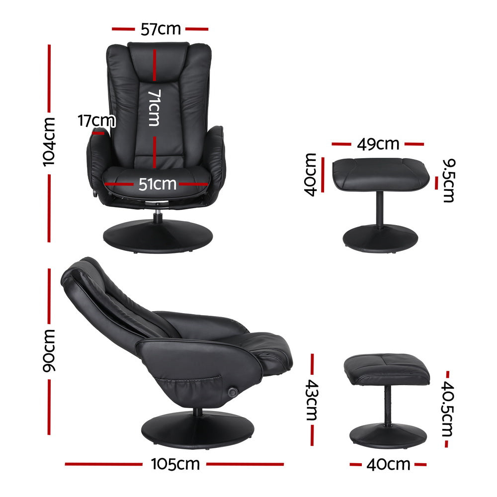 Recliner Chairs Set | Ottoman | Heated Massage | Black