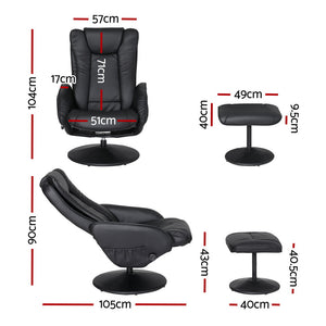 Recliner Chairs Set | Ottoman | Heated Massage | Black