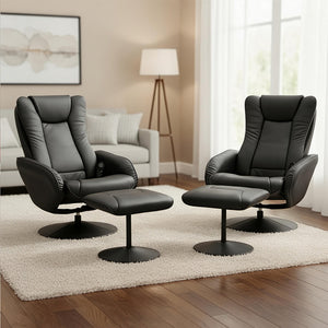 Recliner Chairs Set | Ottoman | Heated Massage | Black