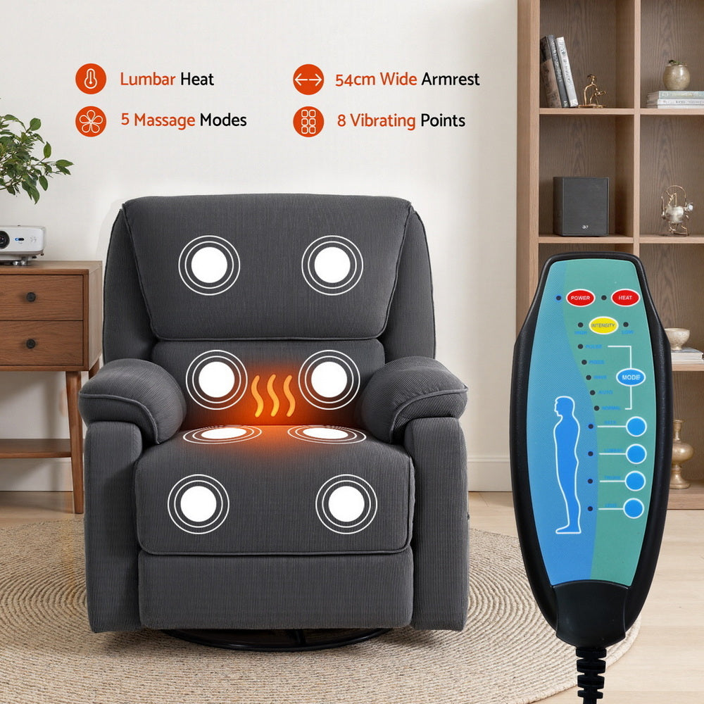 Rocking Recliner Chair | 360° Swivel | Massage & Heated Functions