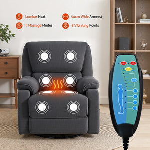 Rocking Recliner Chair | 360° Swivel | Massage & Heated Functions