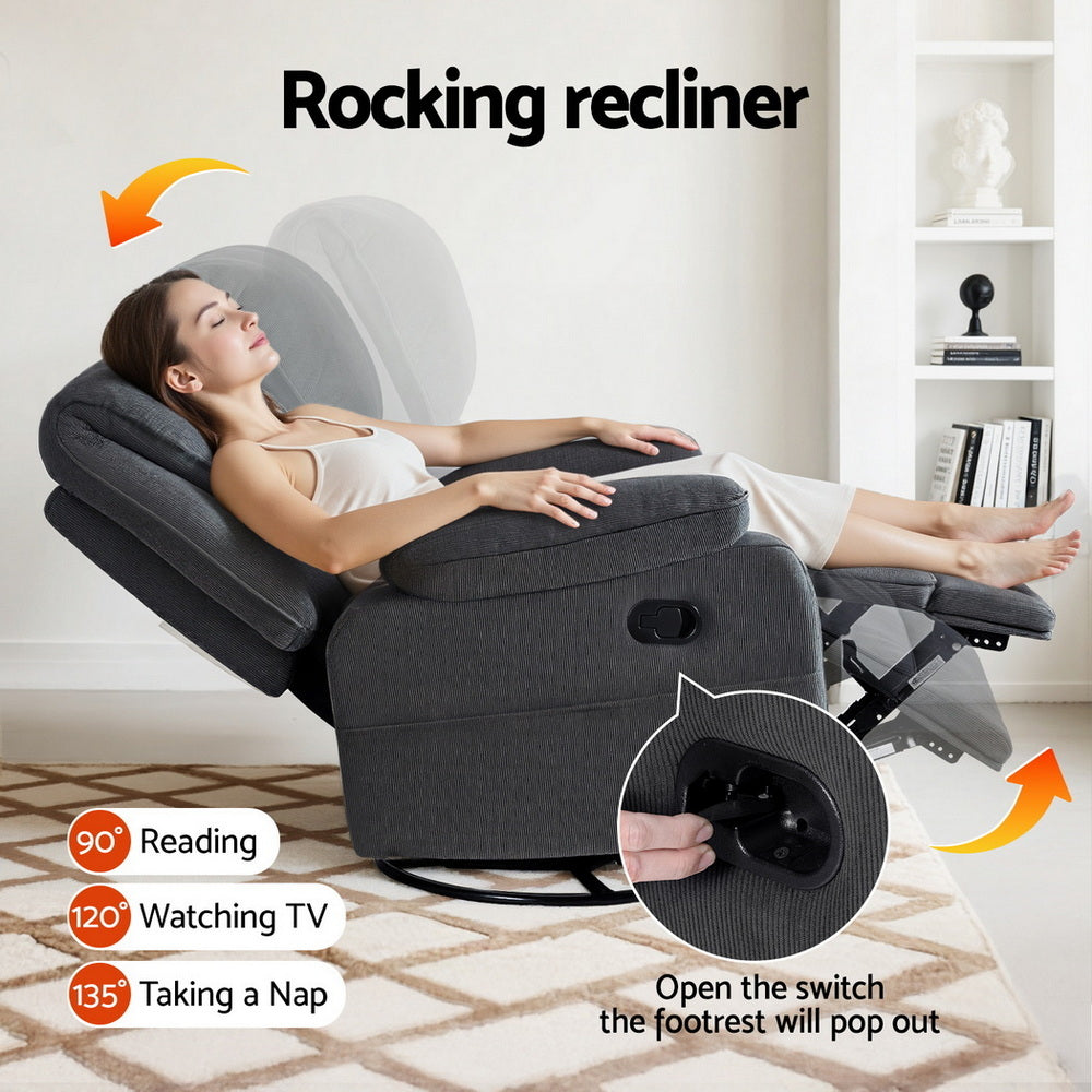 Rocking Recliner Chair | 360° Swivel | Massage & Heated Functions