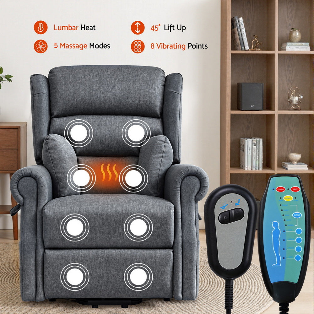 Electric Recliner Sofa | Power Lift | Massage & Heated Functions