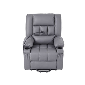 Artiss Power Lift Recliner Chair with Massage and Heat for Elderly, Electric Sofa Reclining Chair with USB and Phone Holder, PU Leather Comfy Armchair for Living Room, 2 Cup Holder & 4 Pockets, Grey