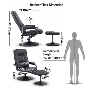 Artiss Recliner with Ottoman 360-Degree Swivel Recliner Chair and Ottoman Set PU Leather Black