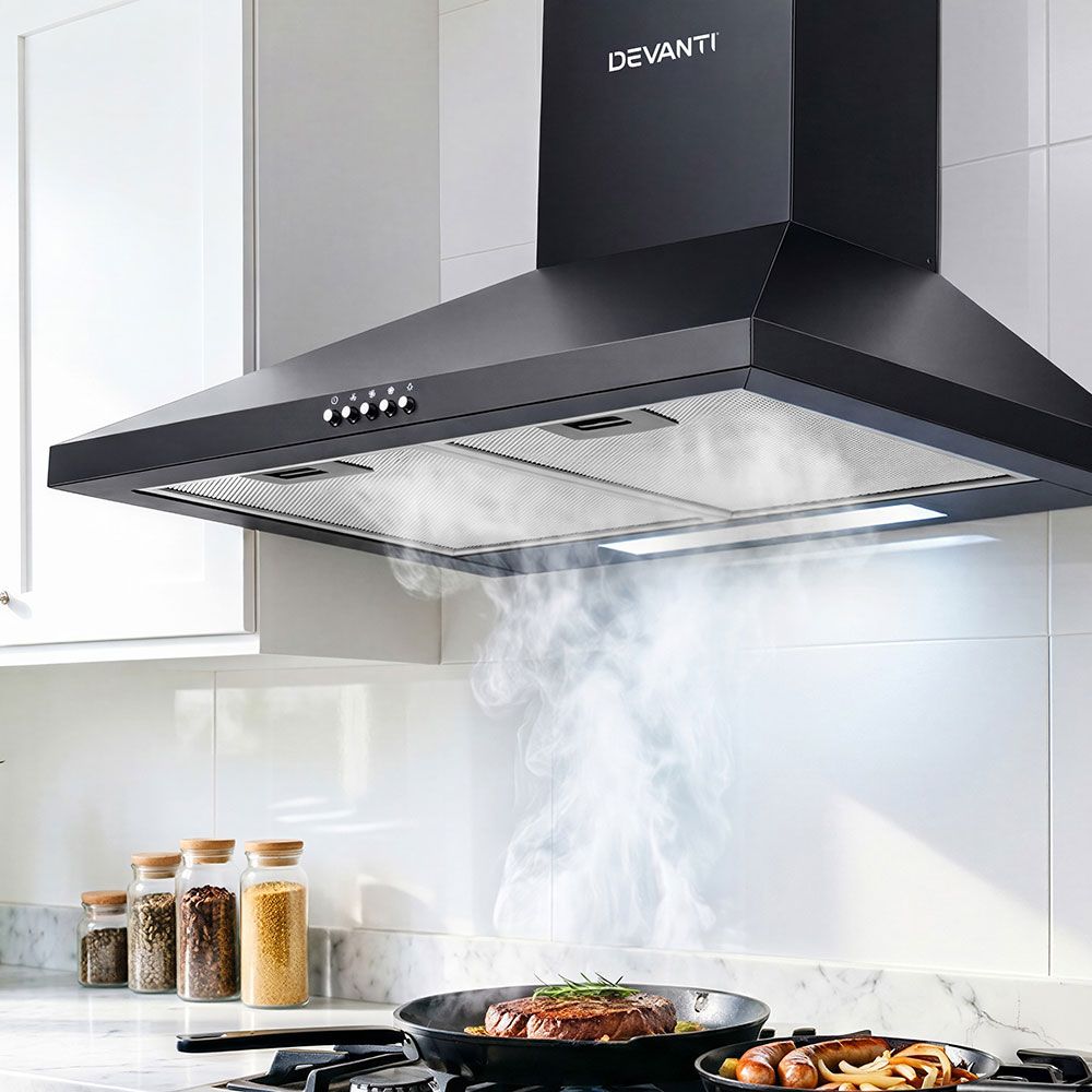 Devanti Pyramid Range Hood Rangehood 600mm 60cm Kitchen Canopy Black