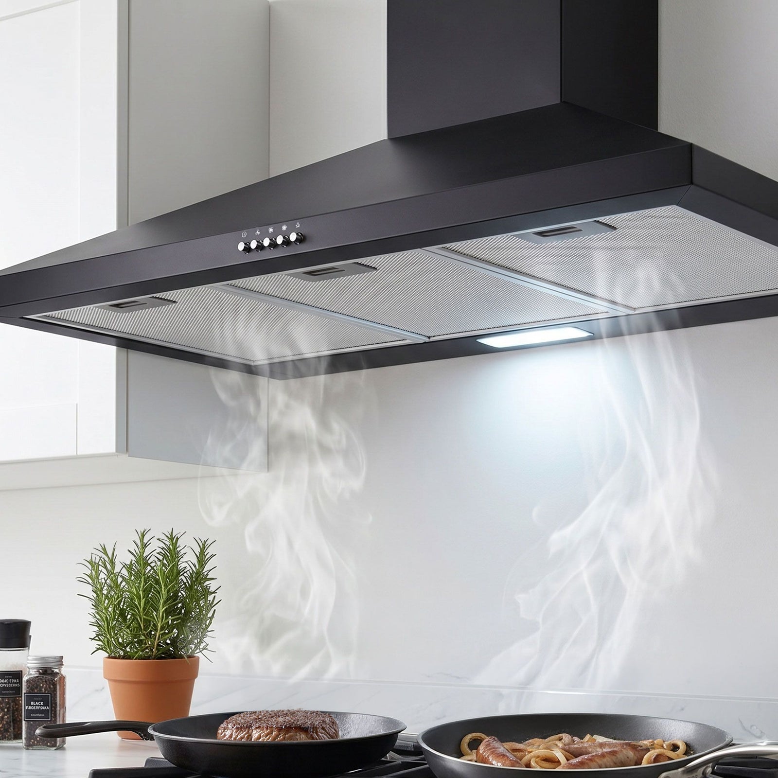 Devanti Range Hood Rangehood 90cm 900mm Kitchen Canopy LED Light Wall Mount Black