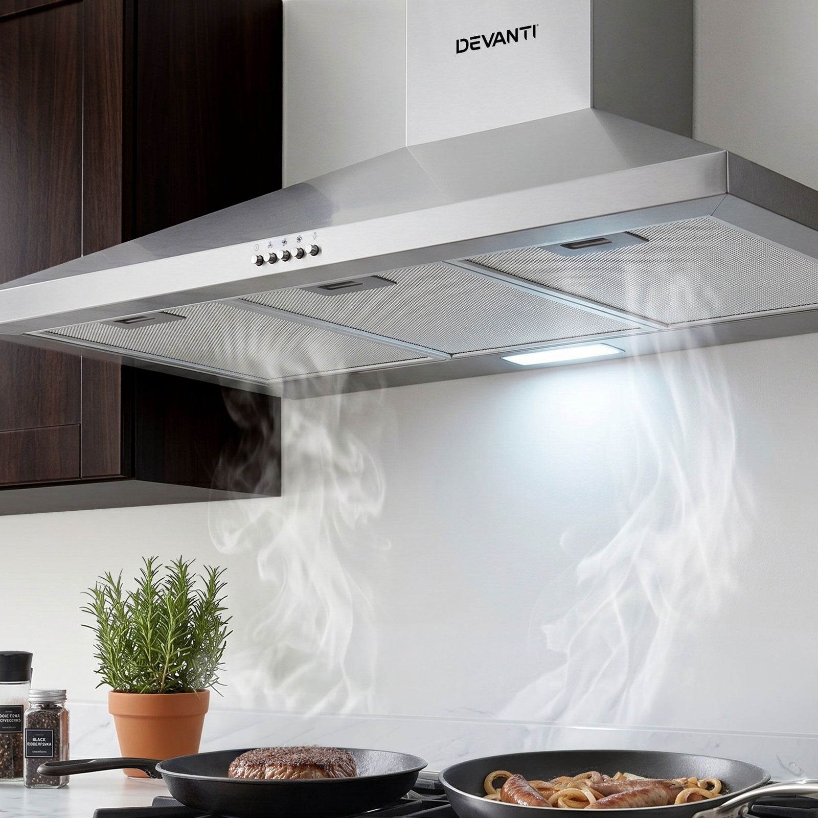 Devanti Range Hood 90cm 900mm Kitchen Canopy Stainless Steel Rangehood Wall Mount
