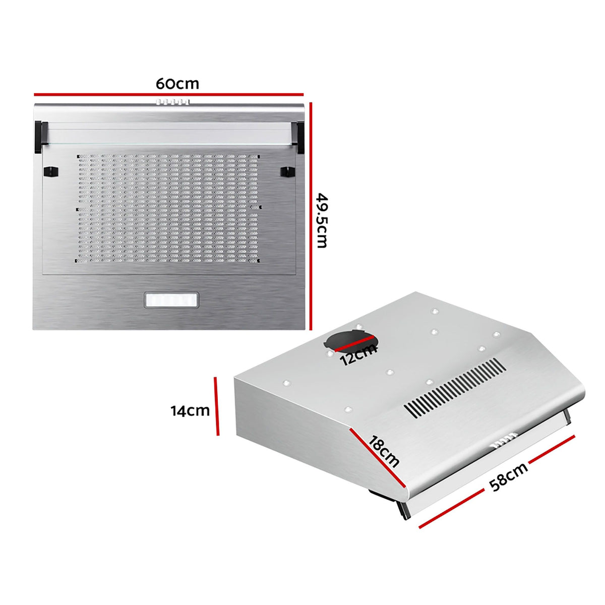 Devanti 600mm Range Hood | 60cm | Rangehood Kitchen Canopy | LED Light | Stainless Steel