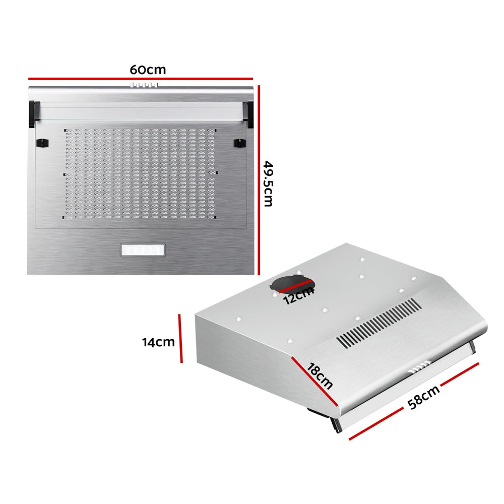 Devanti 600mm Range Hood | 60cm | Rangehood Kitchen Canopy | LED Light | Stainless Steel