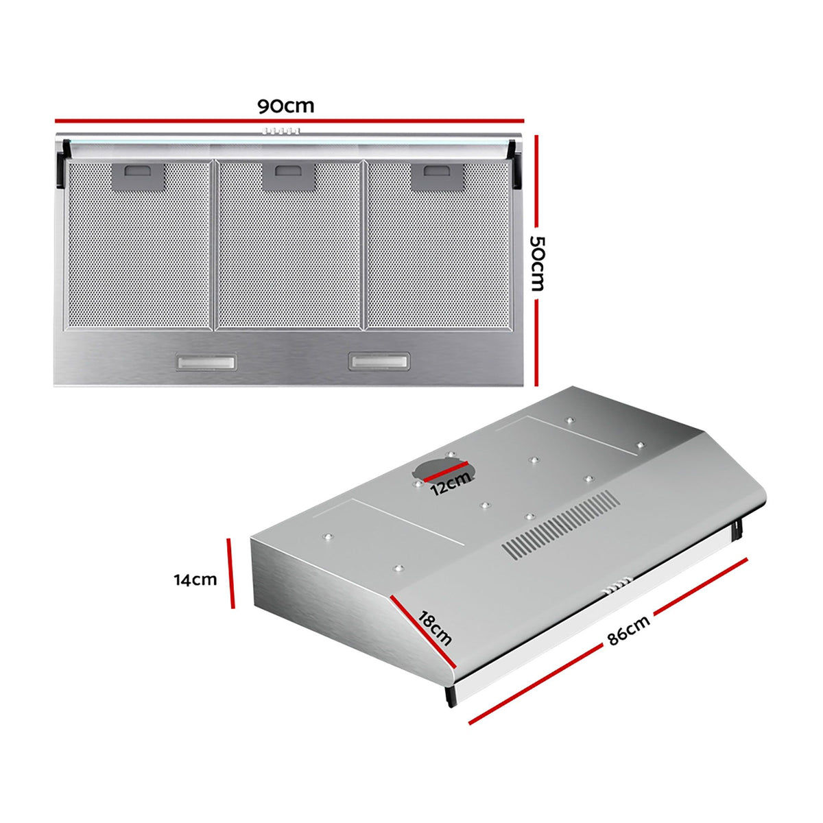 Devanti 900mm Range Hood | 90cm | Rangehood | Stainless Steel