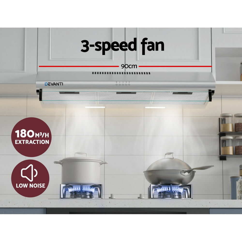 Devanti 900mm Range Hood | 90cm | Rangehood | Stainless Steel