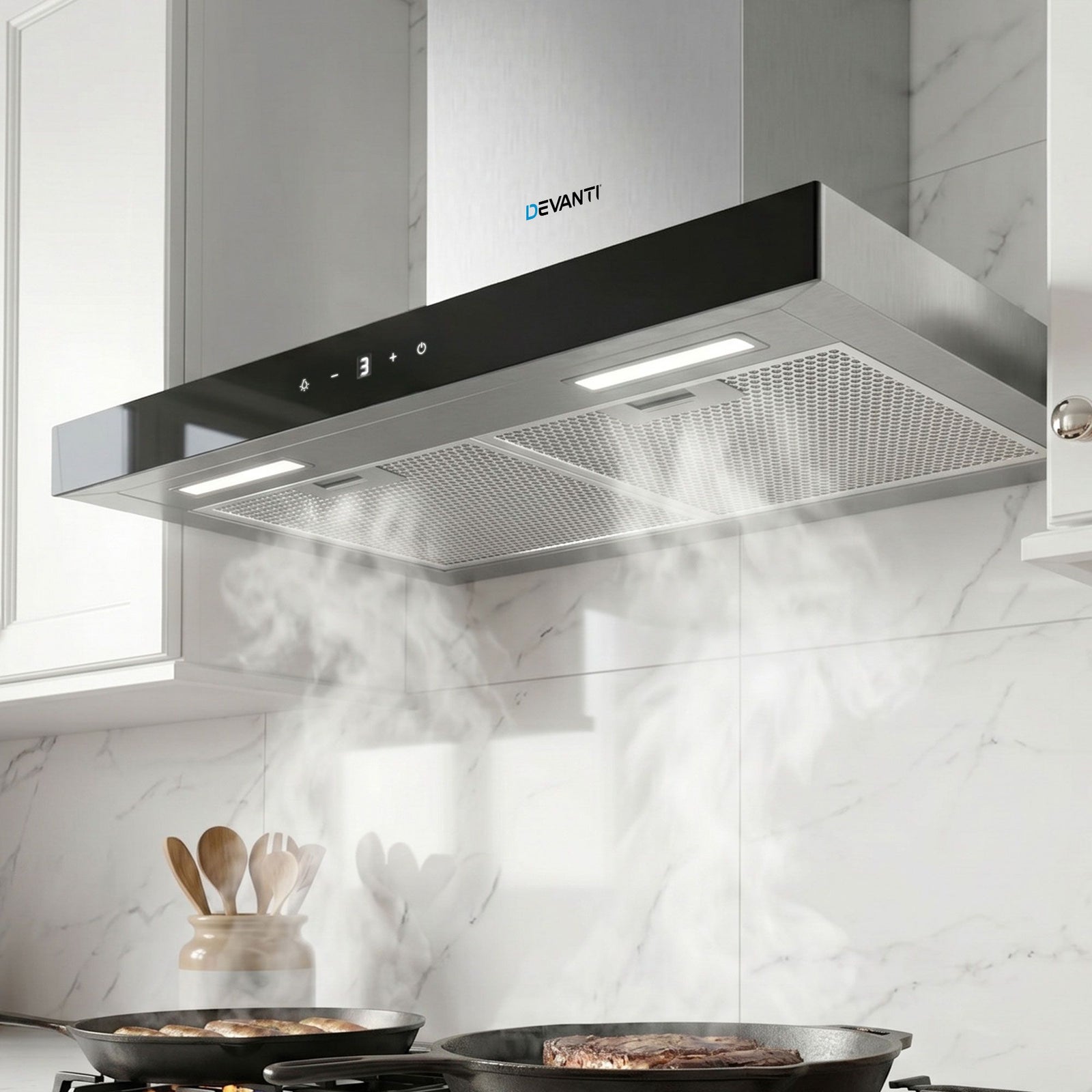 Devanti Rangehood 600mm Range Hood 60cm Stainless Steel Glass Kitchen Canopy