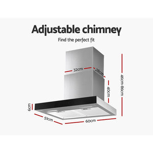 Devanti Rangehood 600mm Range Hood 60cm Stainless Steel Glass Kitchen Canopy