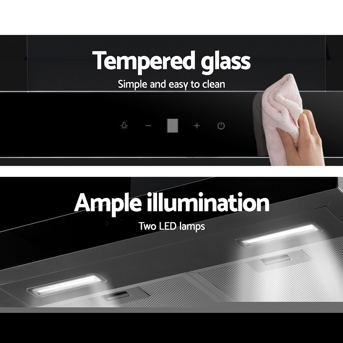 Devanti Rangehood 600mm Range Hood 60cm Stainless Steel Glass Kitchen Canopy