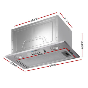 Devanti Range Hood Rangehood Undermount Built In Stainless Steel Canopy 52cm 520mm