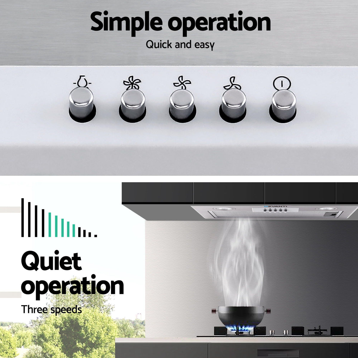 Devanti Range Hood Rangehood Undermount Built In Stainless Steel Canopy 52cm 520mm