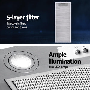 Devanti Range Hood Rangehood Undermount Built In Stainless Steel Canopy 52cm 520mm