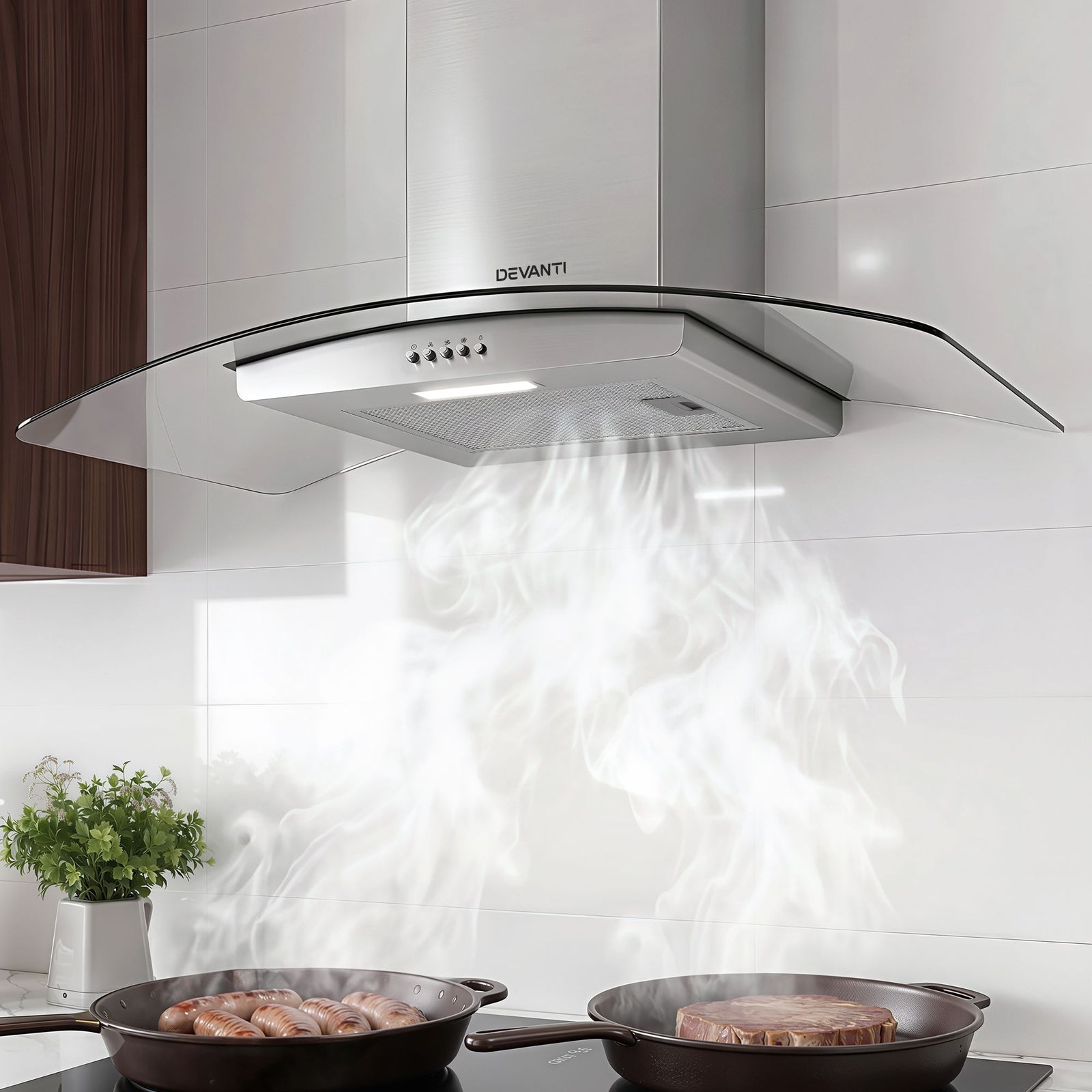 Rangehood | 90cm Curved Glass Canopy Kitchen Exhaust Fan