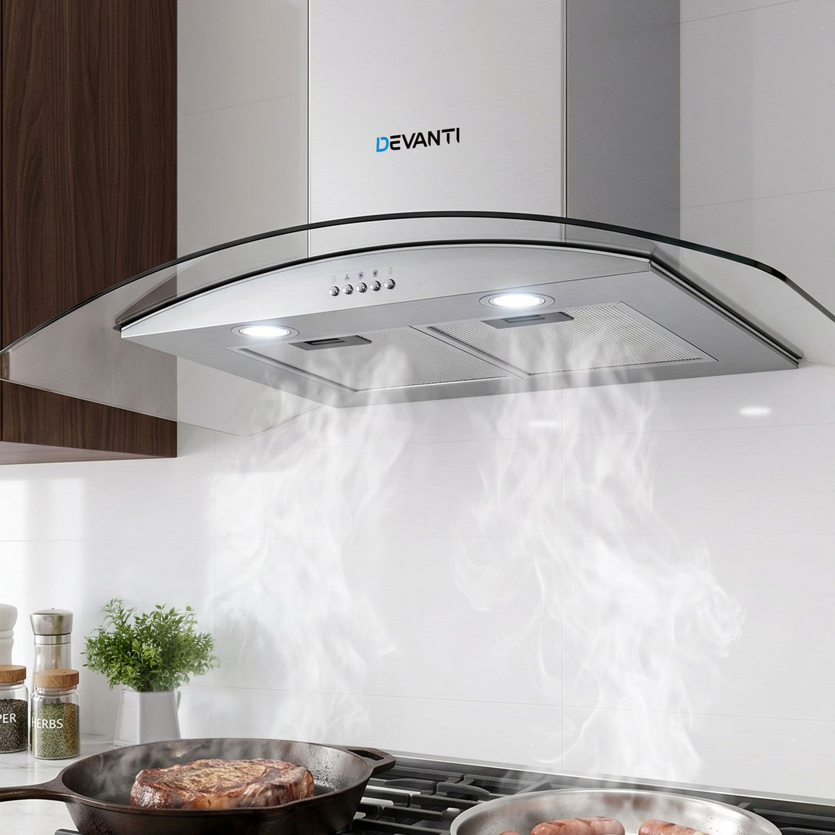 Devanti Range Hood 900mm Rangehood Kitchen Stainless Glass Canopy 90cm