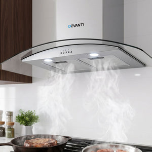 Devanti Range Hood 900mm Rangehood Kitchen Stainless Glass Canopy 90cm