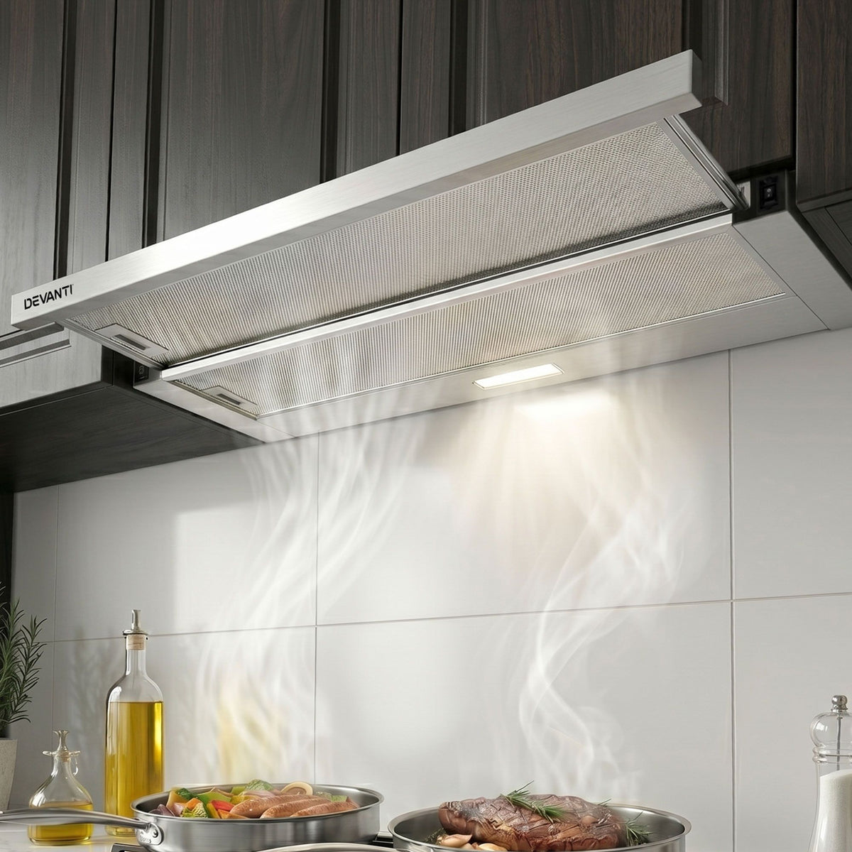 Devanti 900mm Range Hood | 90cm | Slide out Rangehood | Stainless Steel