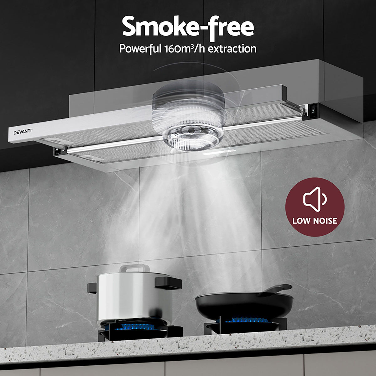 Devanti 900mm Range Hood | 90cm | Slide out Rangehood | Stainless Steel