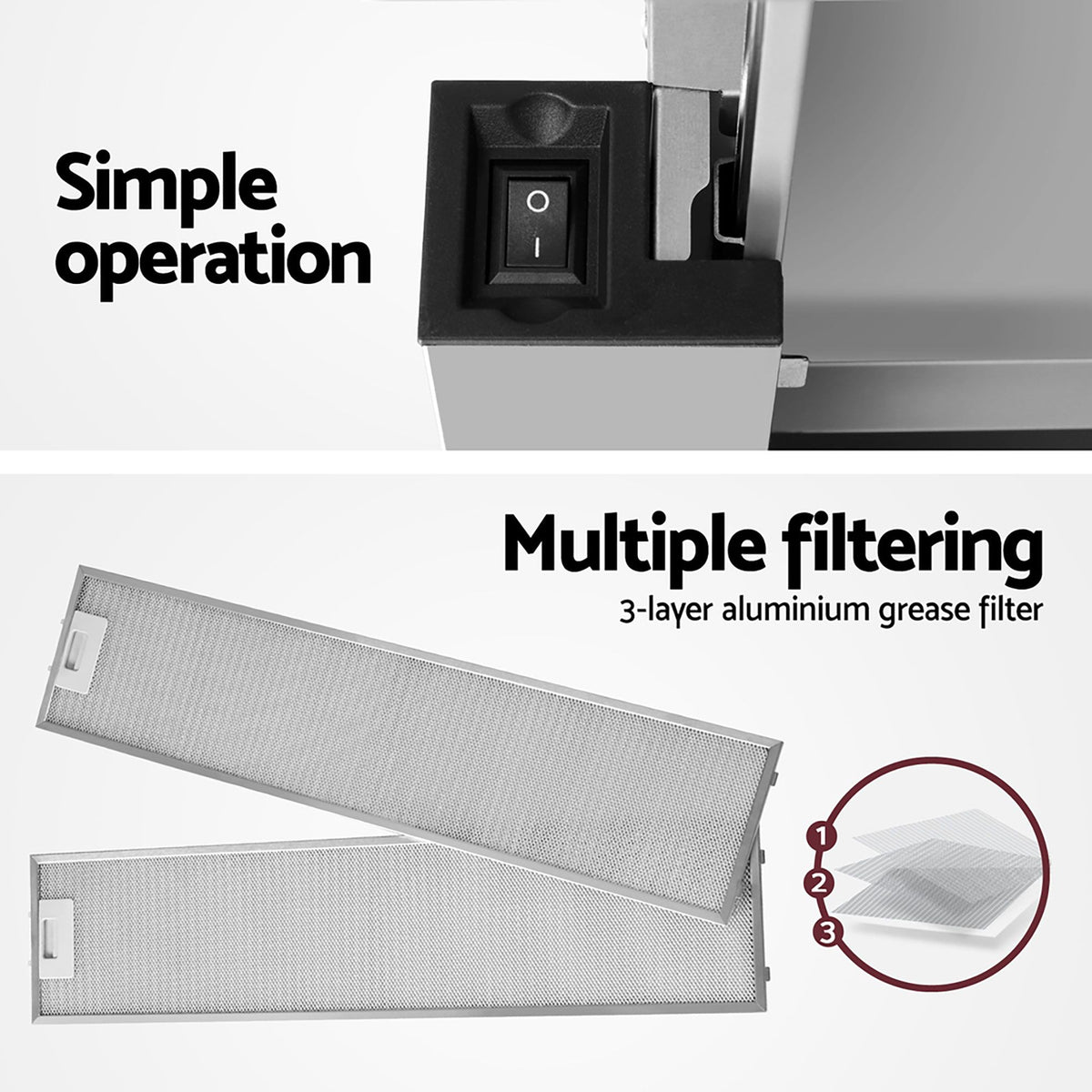 Devanti 900mm Range Hood | 90cm | Slide out Rangehood | Stainless Steel