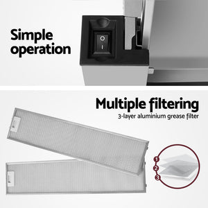 Devanti 900mm Range Hood | 90cm | Slide out Rangehood | Stainless Steel