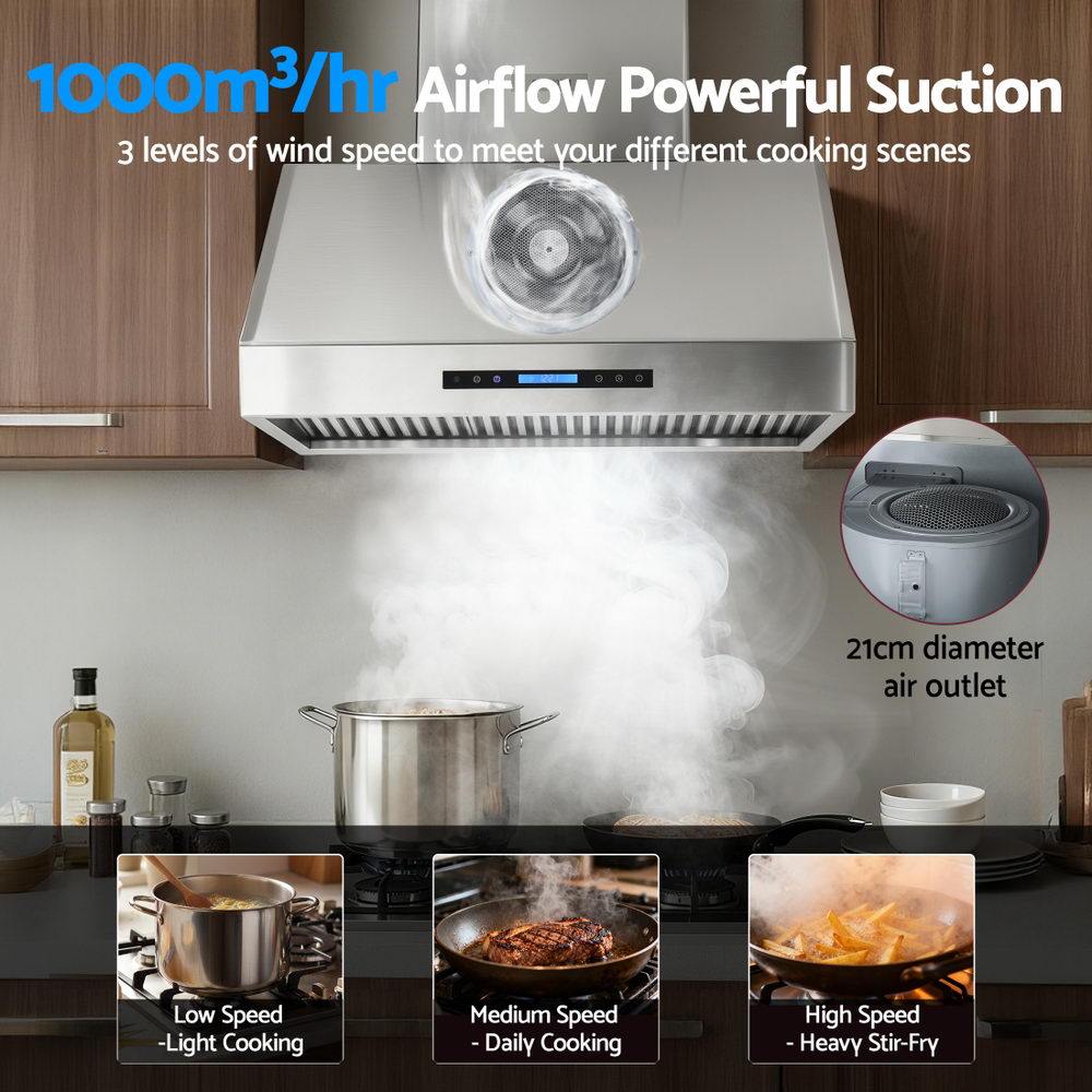 Rangehood | 900mm | 3-Speed Fan | LED Display | Remote