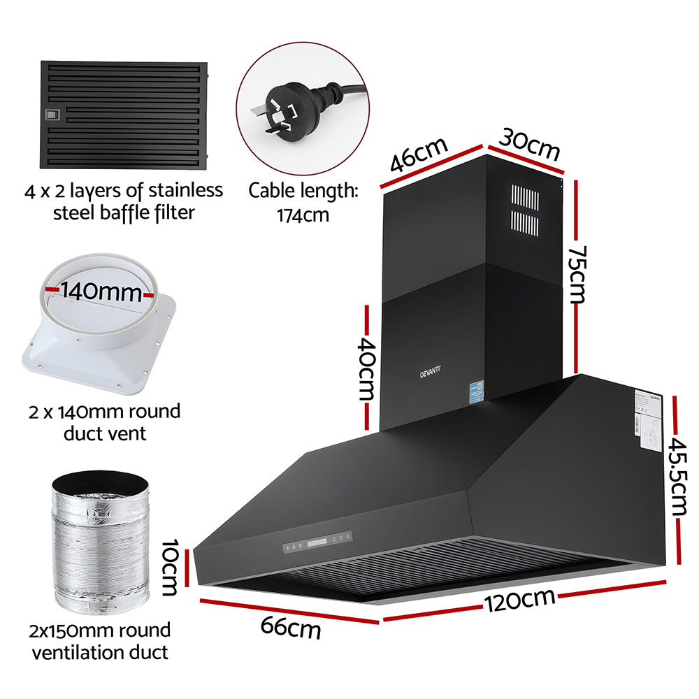 Commercial BBQ Rangehood | 1200mm | Dual Motor | Remote Control | Black