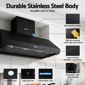 Commercial BBQ Rangehood | 1200mm | Dual Motor | Remote Control | Black