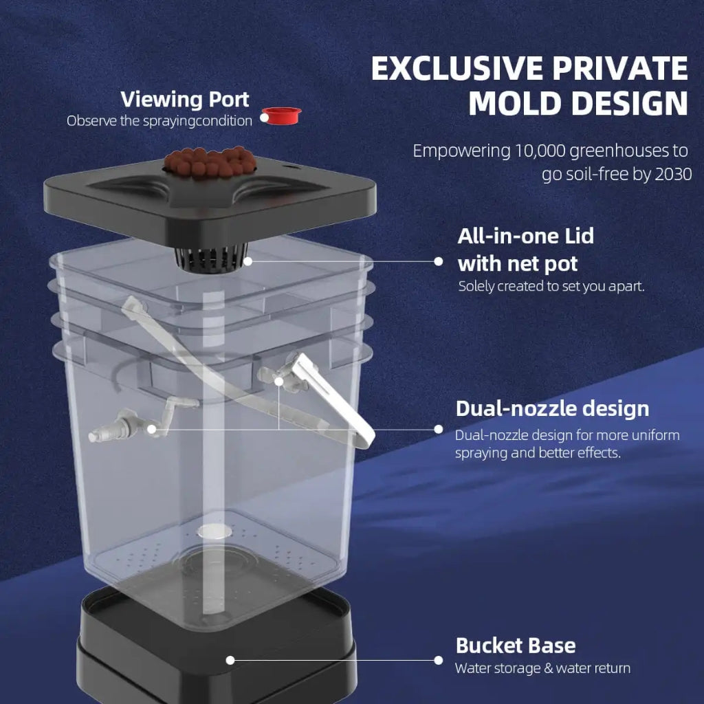 Recirculating 5 Gallon Aeroponic Bucket System | 8 Pot | Smart Indoor Hydro Grow Kit