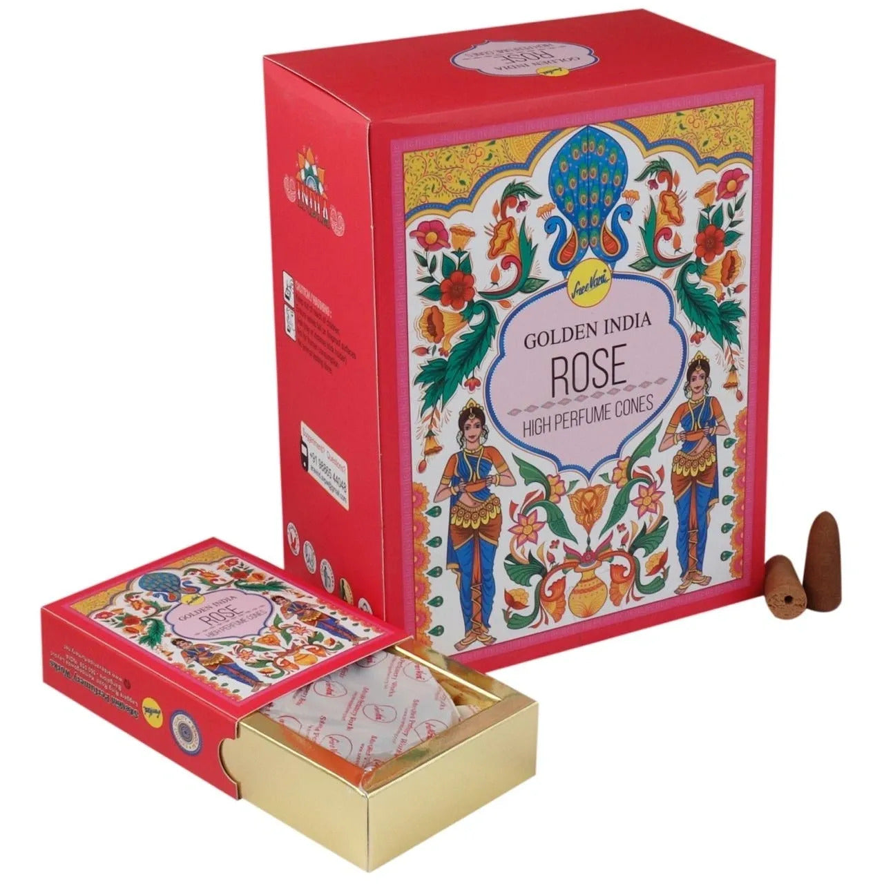 Rose Backflow Incense Cones | Sree Vani Indian Heritage | 120 Jumbo Sized Cones