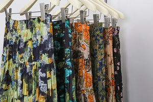 Bohemian Hippie Floral Maxi Skirt | Pleated A-Line Layered Elastic Waist | 4 Colour Options | One Size