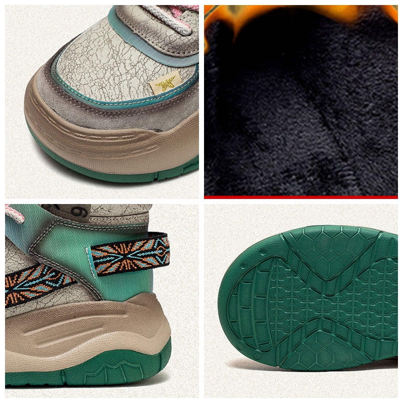 Women's 5CM Genuine Leather Platform Wedge Sneakers | Plush Warm Casual Fall Winter Shoes | Retro Hippie Style | Thick Bottom | Sizes 31-48