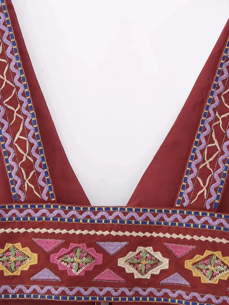 Women's Bohemian Embroidered Festival Crop Vest Top | Sizes XS-L