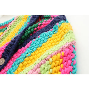 Chunky Handmade Rainbow Cardigan | Loose Knit Multicolour Acrylic Sweater | Hippie Autumn/Winter One Size