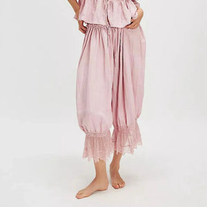 Boho Lace Patchwork Bloomers | High Waist Drawstring Cropped Lantern Pants (S–L, 7 Colours)