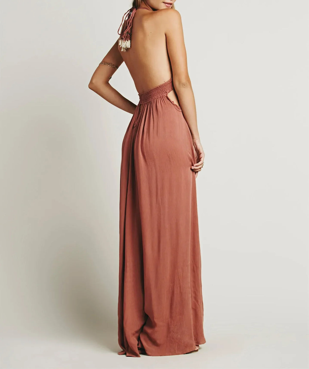 Boho Beach Sundress | V Neck Backless Maxi Dress | Cotton Holiday Dress for Women | 4 Colour Options