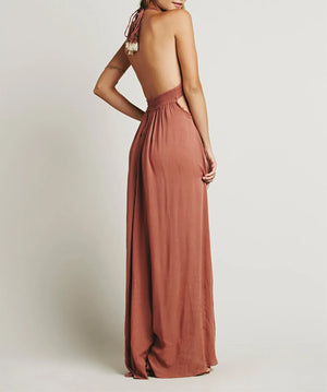 Boho Beach Sundress | V Neck Backless Maxi Dress | Cotton Holiday Dress for Women | 4 Colour Options