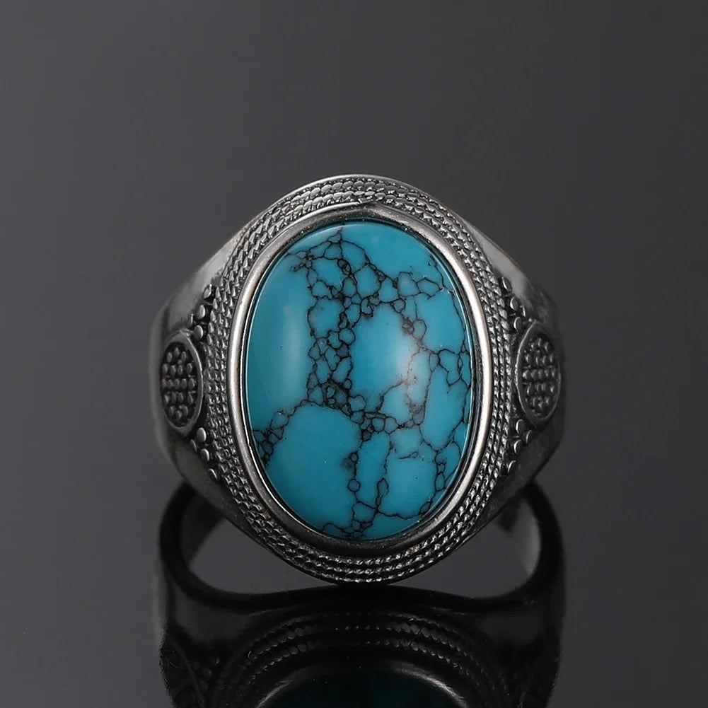 Bohemain Ring With 10x14MM Turquoise Stone | 925 Silver | Sizes 6-10