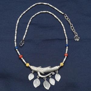 Bohemian Free Flow 925 Silver Tree Inspired Necklace With Lapis Lazuli Stone