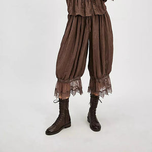 Boho Lace Patchwork Bloomers | High Waist Drawstring Cropped Lantern Pants (S–L, 7 Colours)