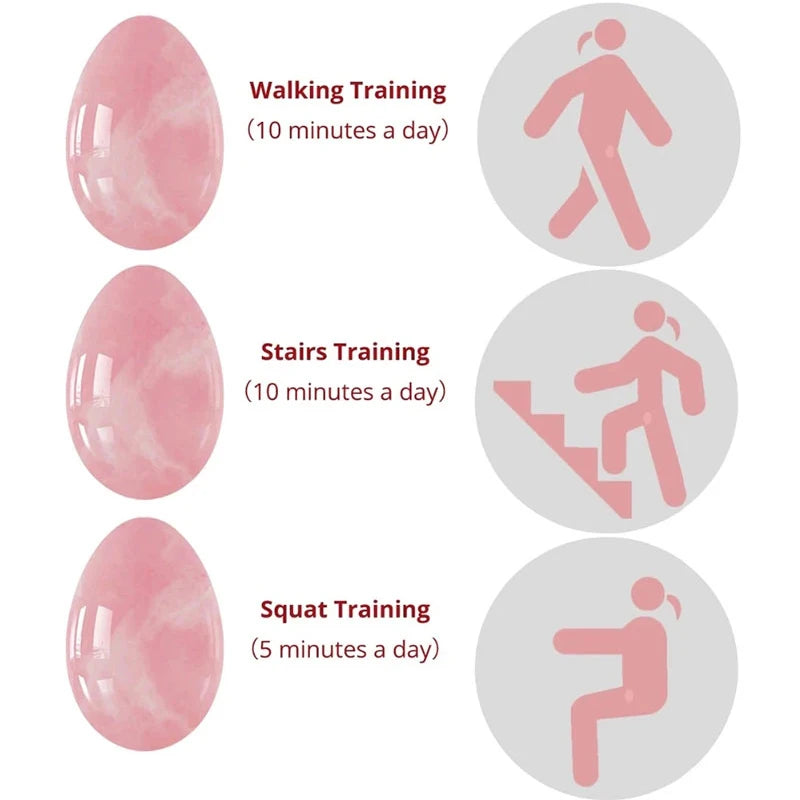 Natural Rose Quartz Yoni Egg Set | Kegel Exerciser + Muscle Tightening