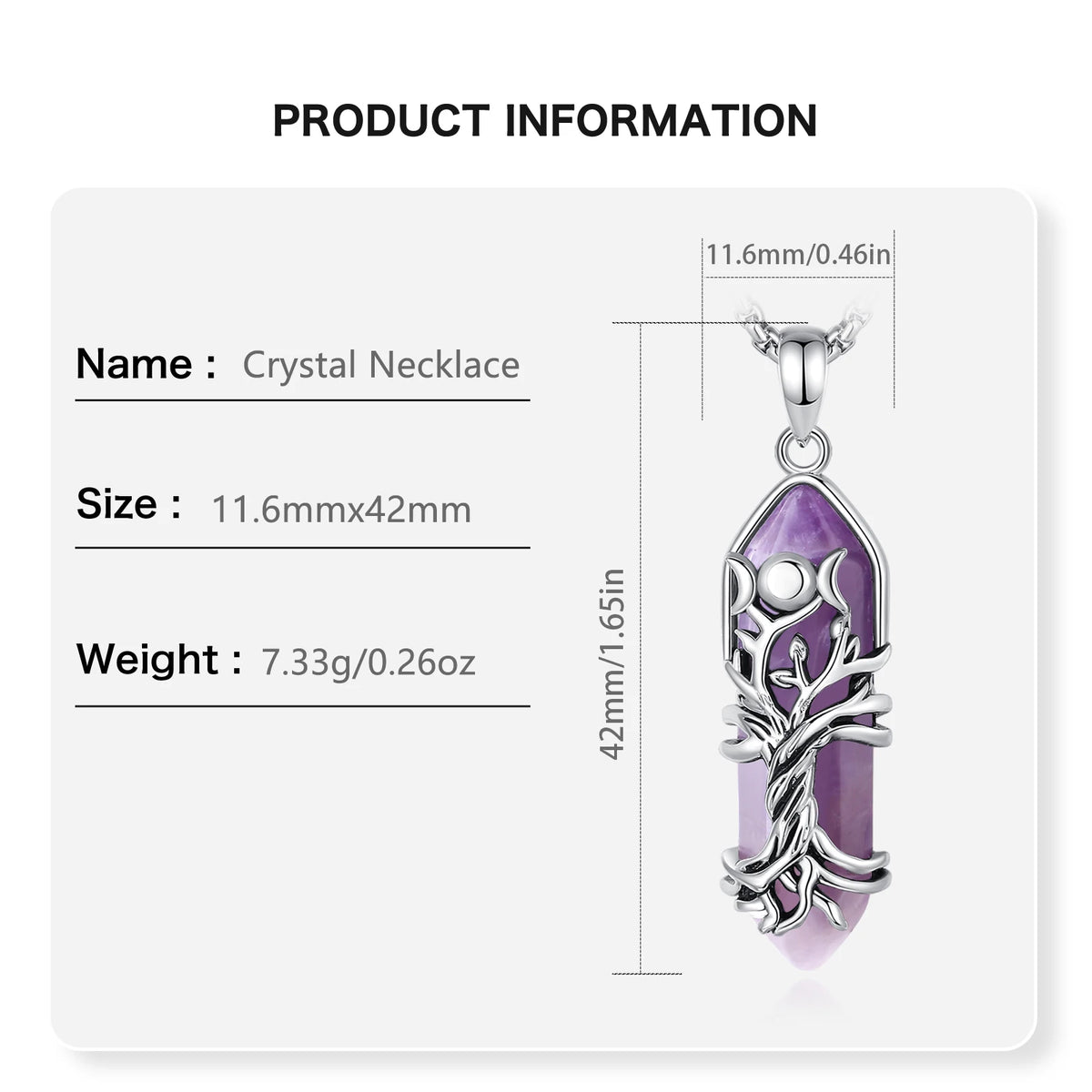 Amethyst Pendant Necklace | Tree Of Life + Moon Goddess Design