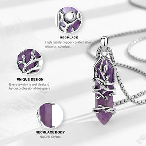 Amethyst Pendant Necklace | Tree Of Life + Moon Goddess Design