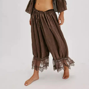Boho Lace Patchwork Bloomers | High Waist Drawstring Cropped Lantern Pants (S–L, 7 Colours)