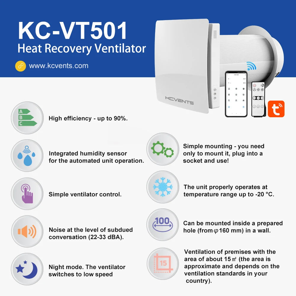 Single Room Heat Recovery Ventilation Unit | ecentralised Air Recuperator with App Control