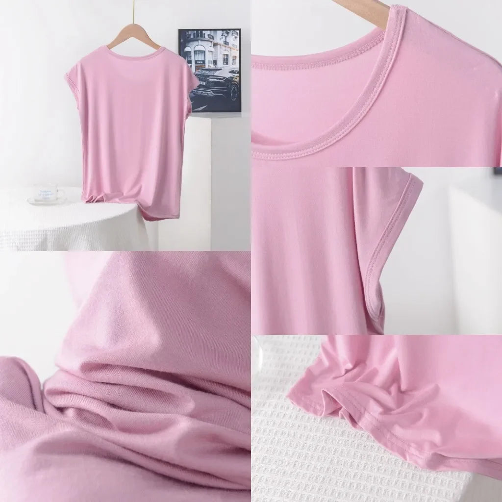 Plus Size Boho Casual Modal Tee | Lightweight O-Neck Solid Colour Summer T-Shirt (XL to 8XL)